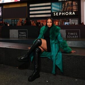 Emerald Green Faux Fur Trimmed Coat